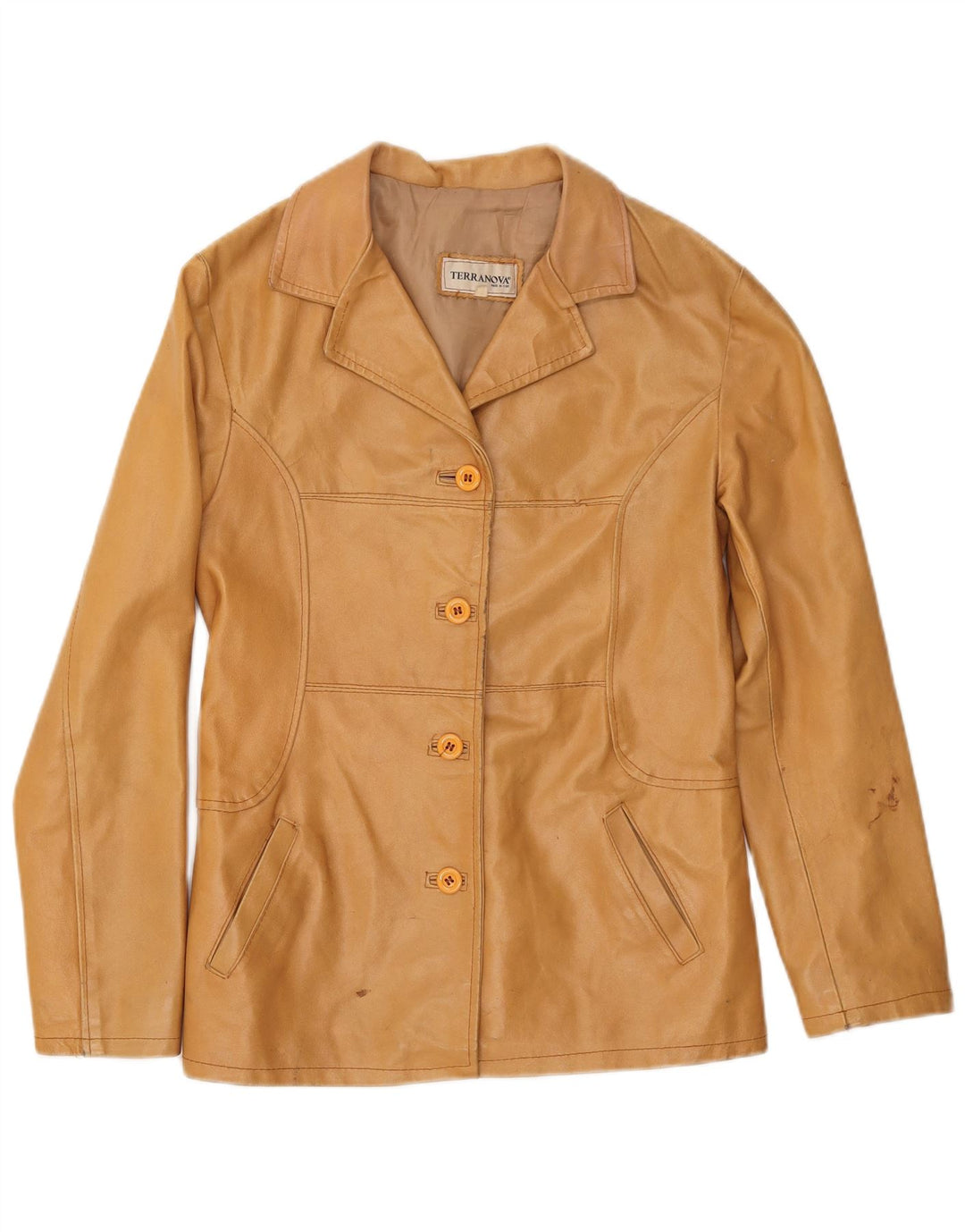 Giacca blazer in pelle da donna a 4 bottoni Terranova UK 10 piccola Beige