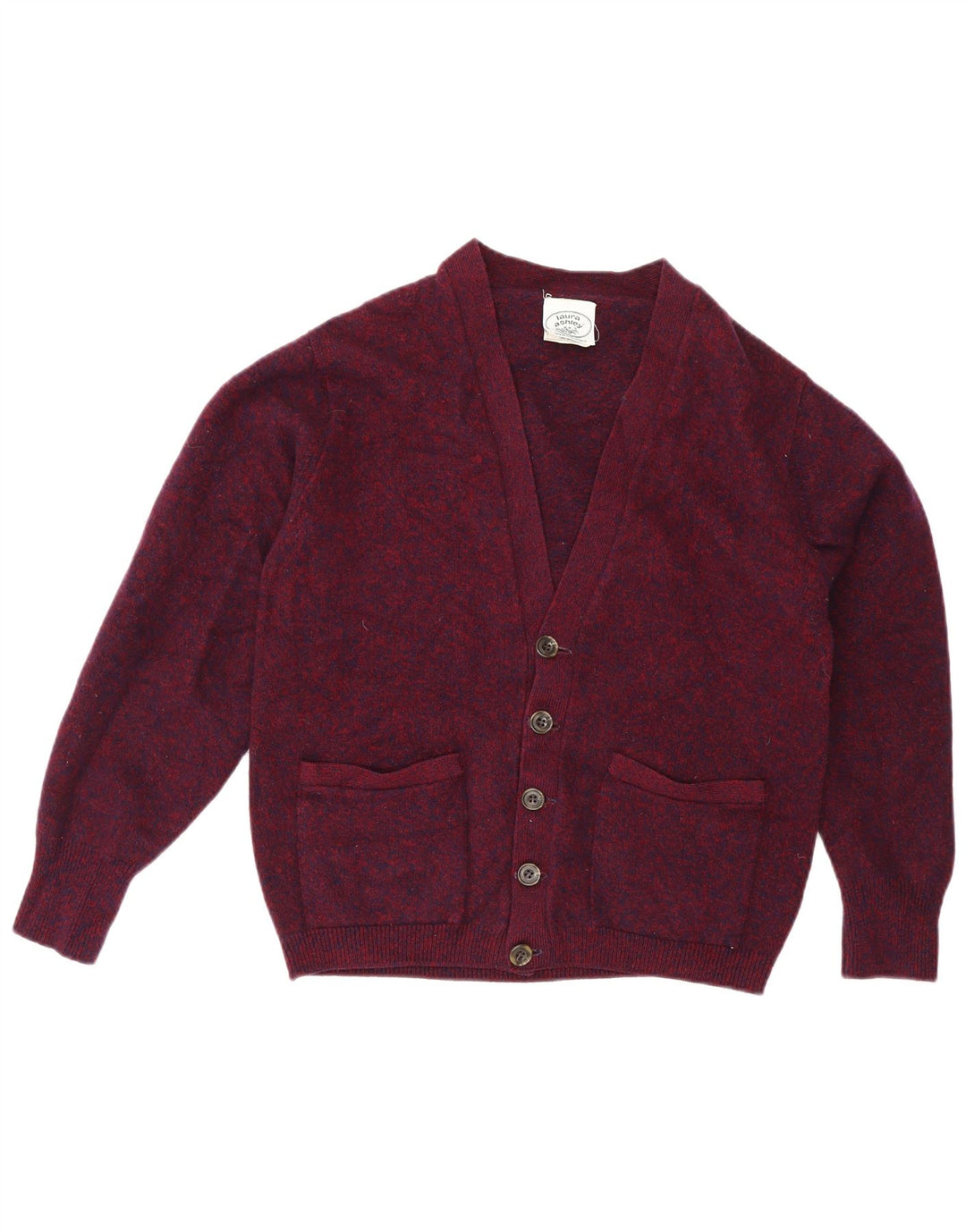 Maglione cardigan da uomo Laura Ashley piccolo in lana screziata bordeaux