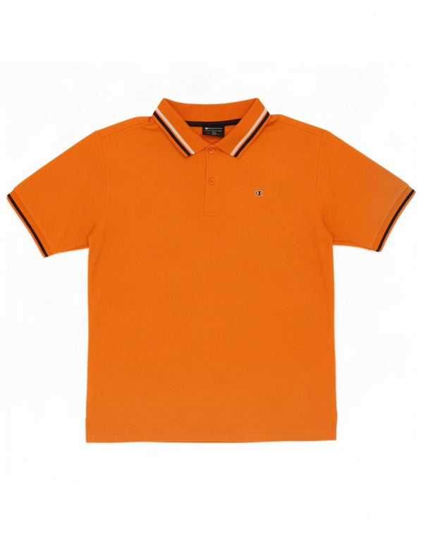Champion Mens Polo Shirt Large Orange Striped Cotton