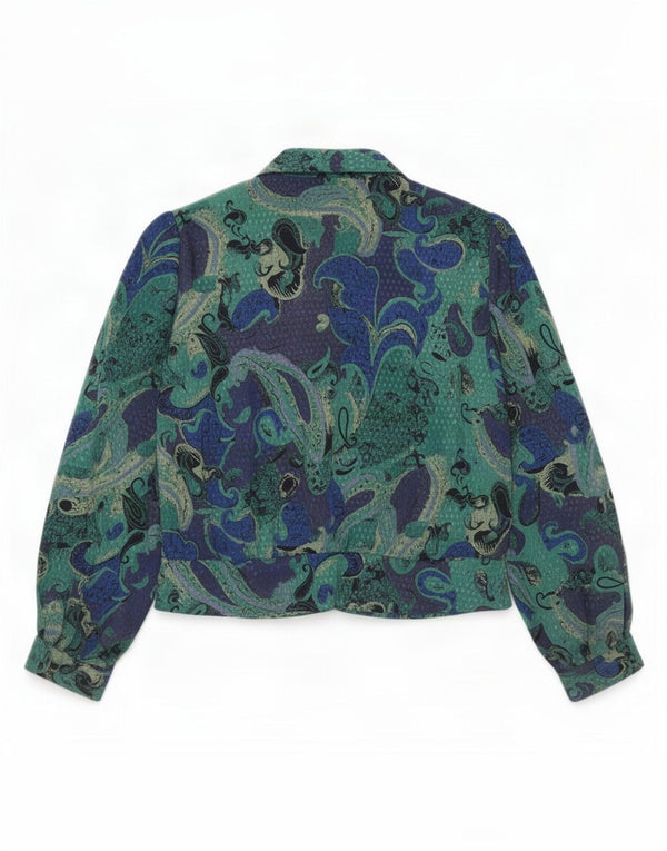 Camicetta camicia vintage da donna UK 12 verde medio Paisley
