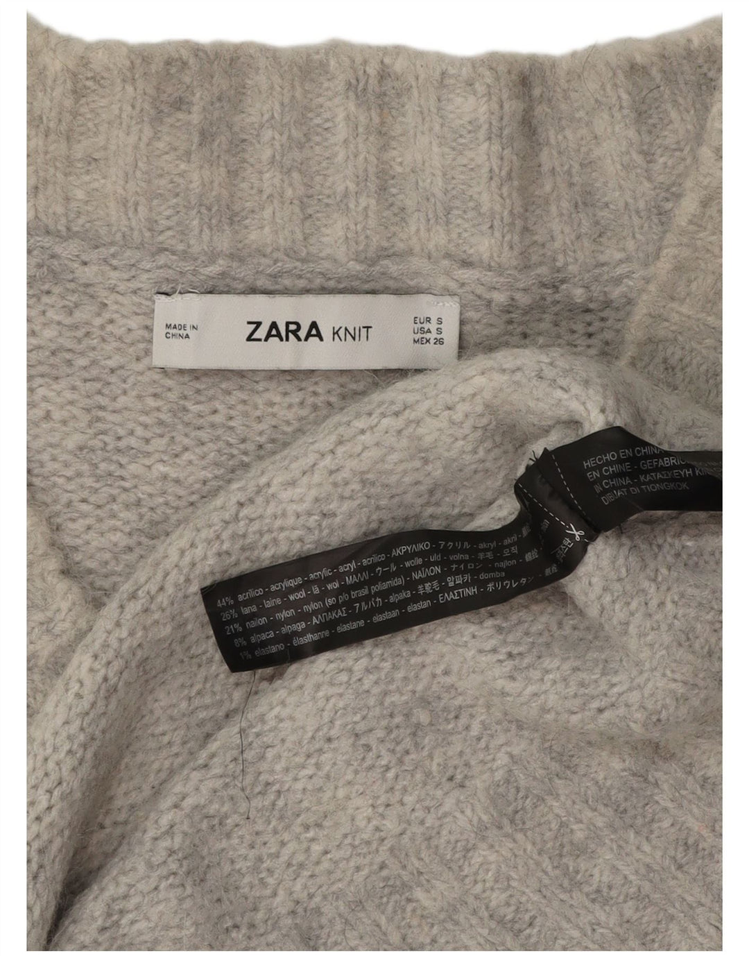 Maglione oversize con scollo a V da donna Zara UK 10 piccolo acrilico grigio