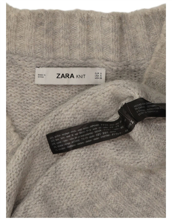 Maglione oversize con scollo a V da donna Zara UK 10 piccolo acrilico grigio