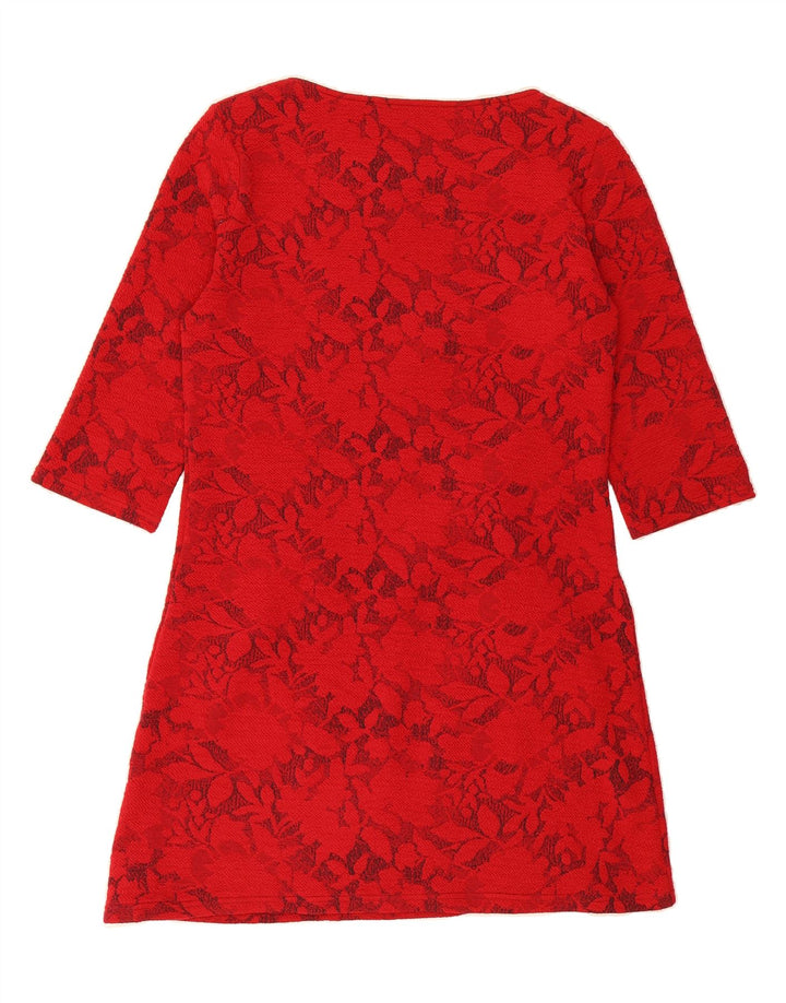 VINTAGE Womens 3/4 Sleeve Basic Dress UK 16 Large Red Floral Polyester Vintage Vintage and Second-Hand Vintage from Messina Hembry 