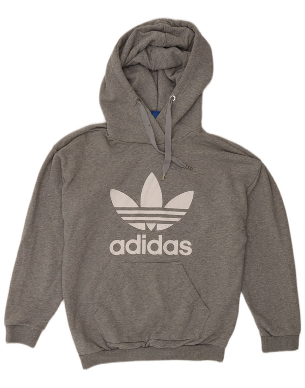 Felpa con cappuccio oversize grafica da donna Adidas UK 6 XS cotone chiazzato grigio