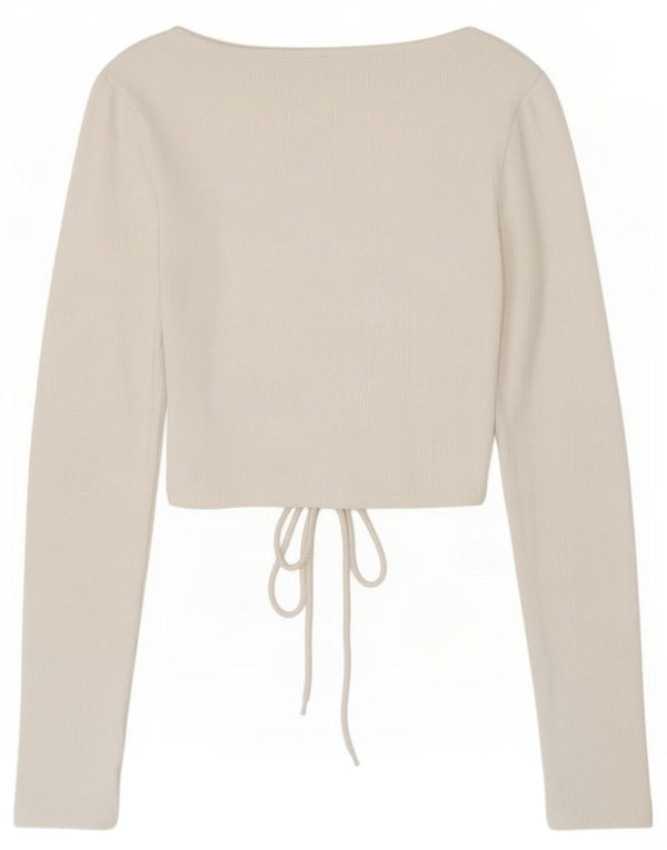 Top corto da donna Zara con allacciatura frontale a maniche lunghe UK 10 piccolo in cotone bianco