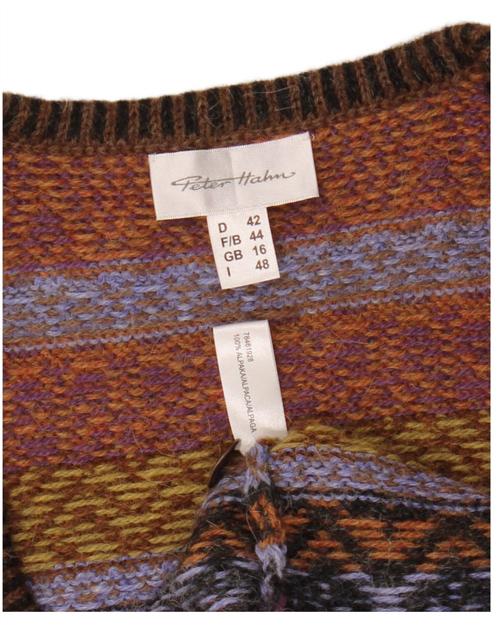 PETER HAHN Maglione cardigan senza maniche da donna UK 16 Large Marrone Fair Isle