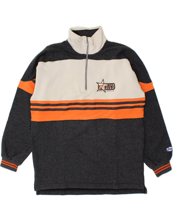 Felpa ASICS da uomo con zip e collo, maglione grande, colore nero, in cotone color block