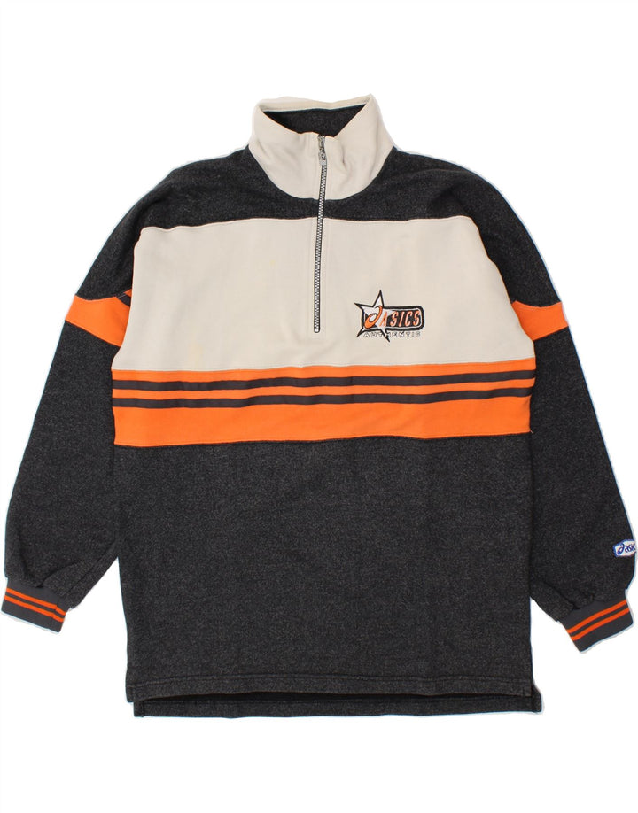 Felpa ASICS da uomo con zip e collo, maglione grande, colore nero, in cotone color block