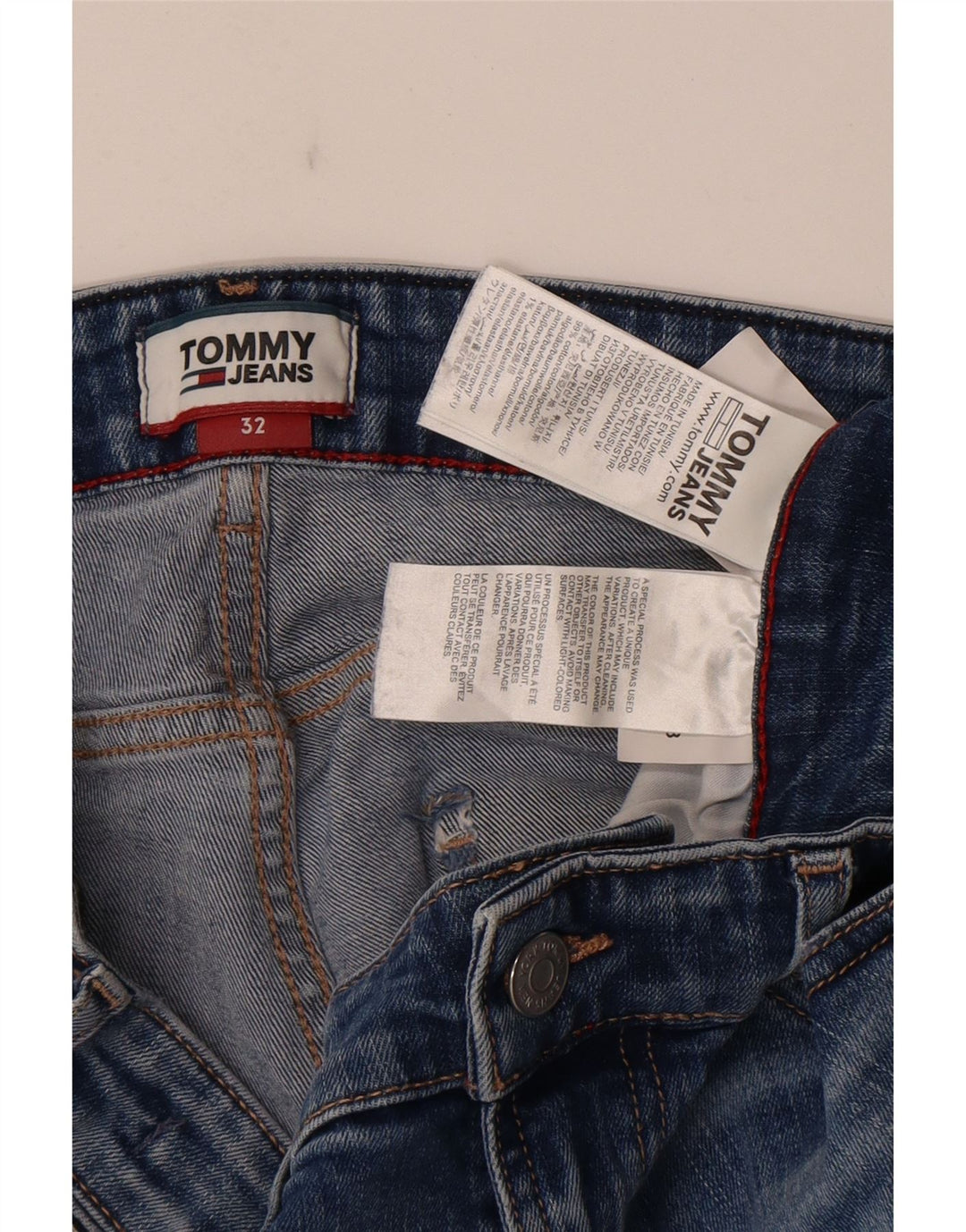 Pantaloncini di jeans da uomo Tommy Hilfiger W32 cotone blu medio