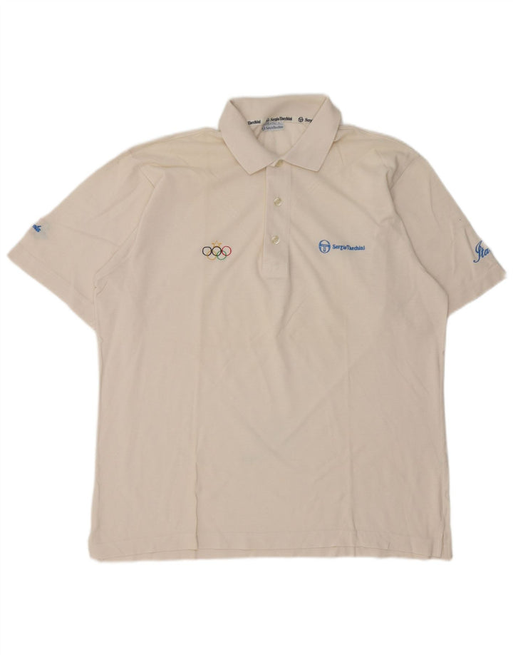 Polo Sergio Tacchini da uomo per i Giochi Olimpici, grande, in cotone bianco
