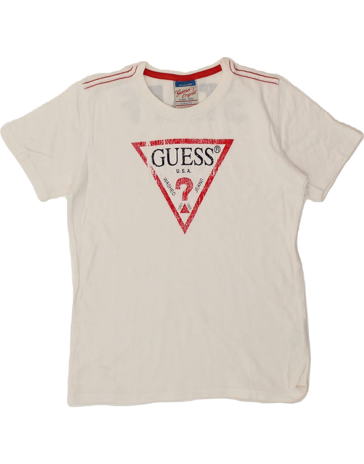GUESS Boys Graphic T-Shirt Top 10-11 Years White Vintage Guess and Second-Hand Guess from Messina Hembry 