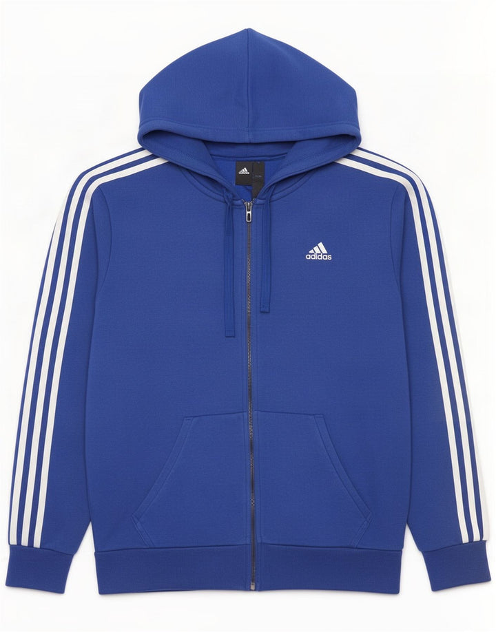 Maglione con cappuccio e zip da uomo Adidas in cotone blu medio