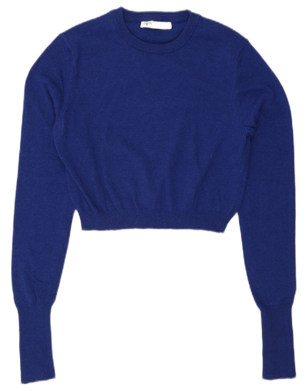 Maglione corto girocollo da donna Zara UK 12 Blu medio