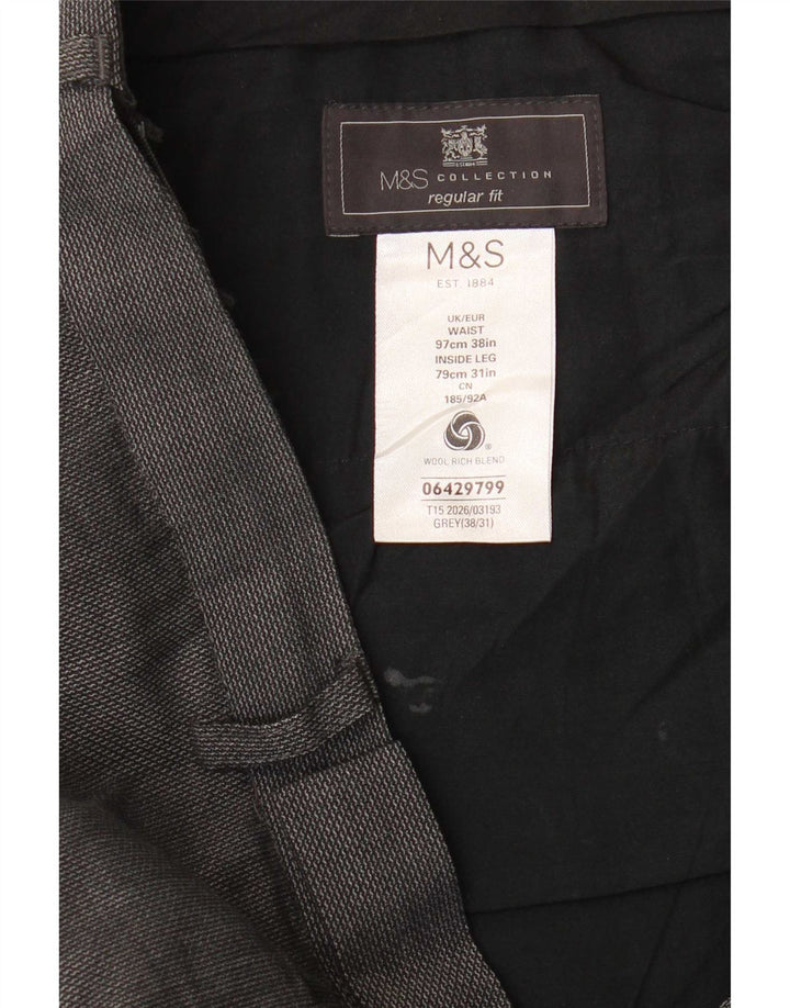 Pantaloni da abito vestibilità regolare da uomo Marks & Spencer W38 L31 lana grigia
