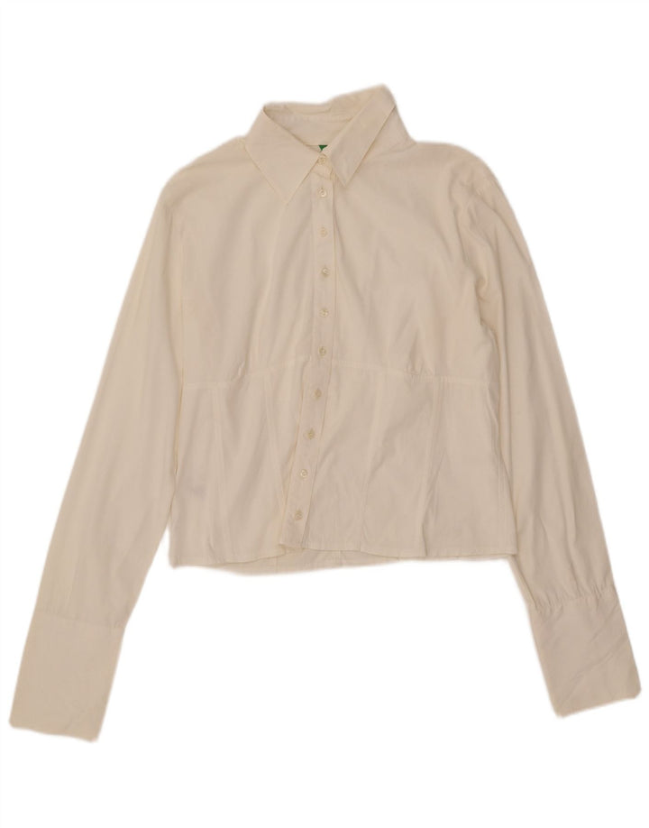 BENETTON Camicetta corta da donna UK 14 grande cotone bianco