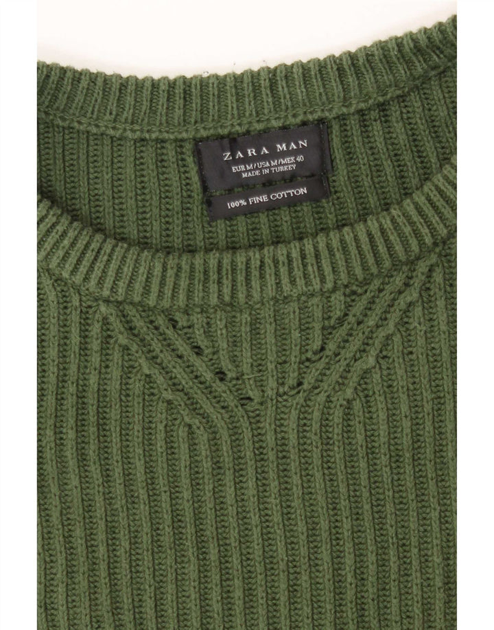 Maglione maglione girocollo da uomo Zara in cotone verde medio