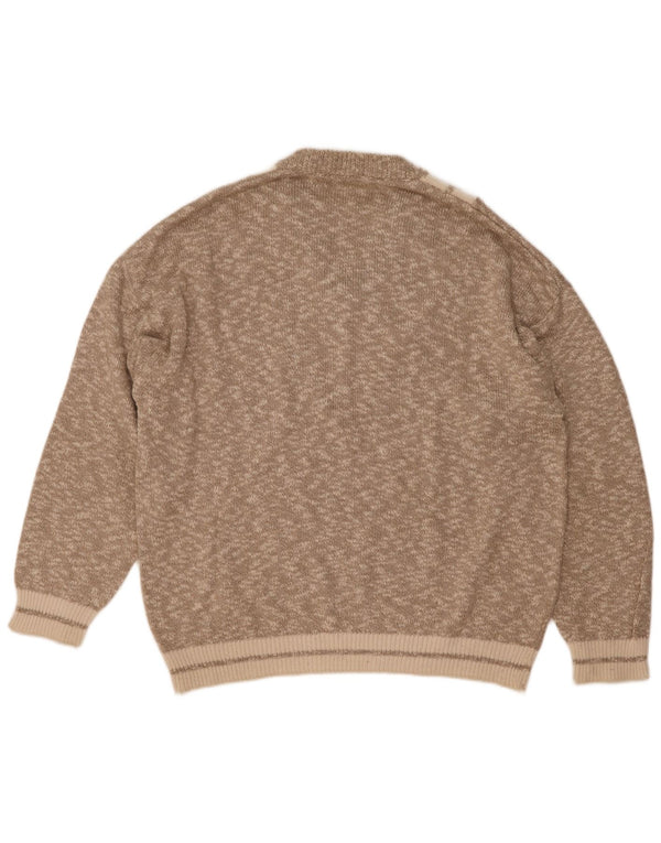 Maglione vintage da uomo con scollo a V XL in cotone chiazzato grigio