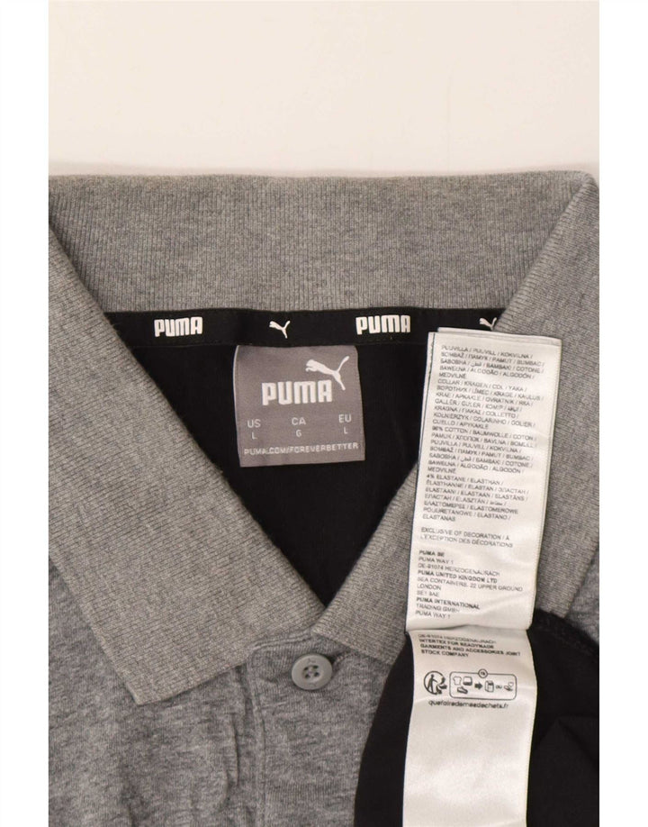 Polo Puma da uomo grande in cotone color block grigio