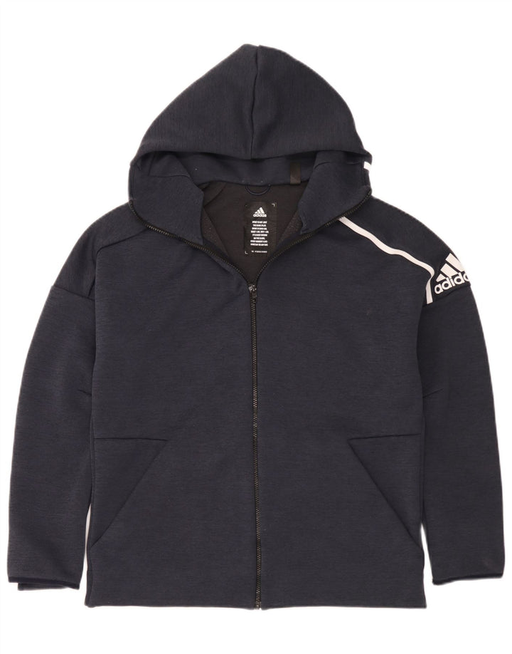Giacca da ginnastica da uomo con cappuccio grafico Adidas grande in poliestere blu navy