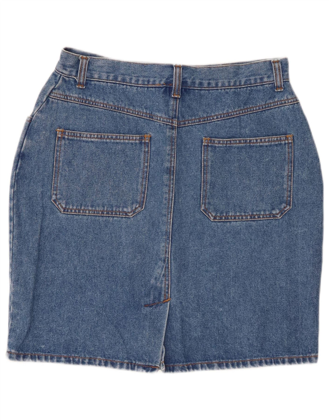 Mini gonna di jeans da donna VINTAGE UK 12 media W30 cotone blu