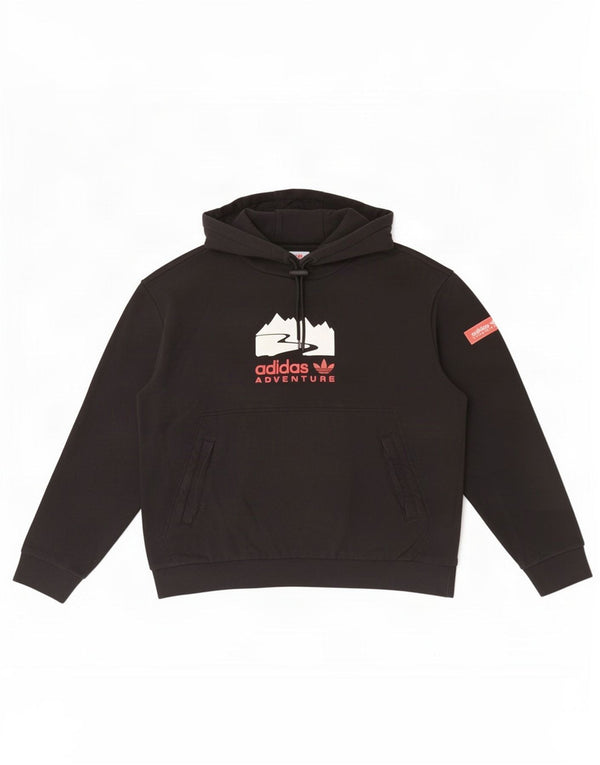 Felpa con cappuccio grafica Adidas Adventure da uomo piccola in cotone nero