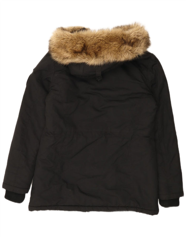 Giacca parka da donna con cappuccio Superdry UK 14 grande nylon nero