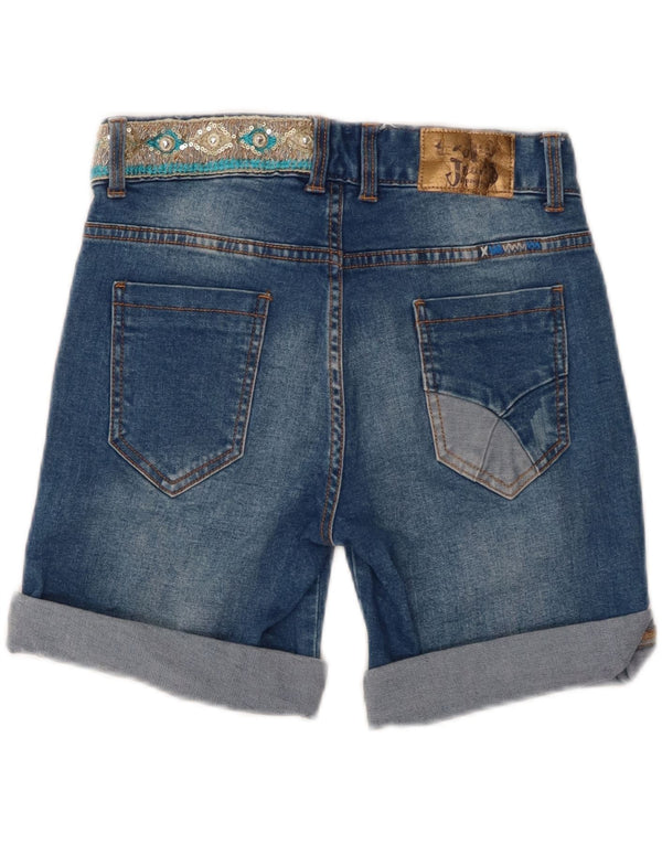 DESIGUAL Pantaloncini di jeans con grafica da donna W24 XS Cotone floreale blu