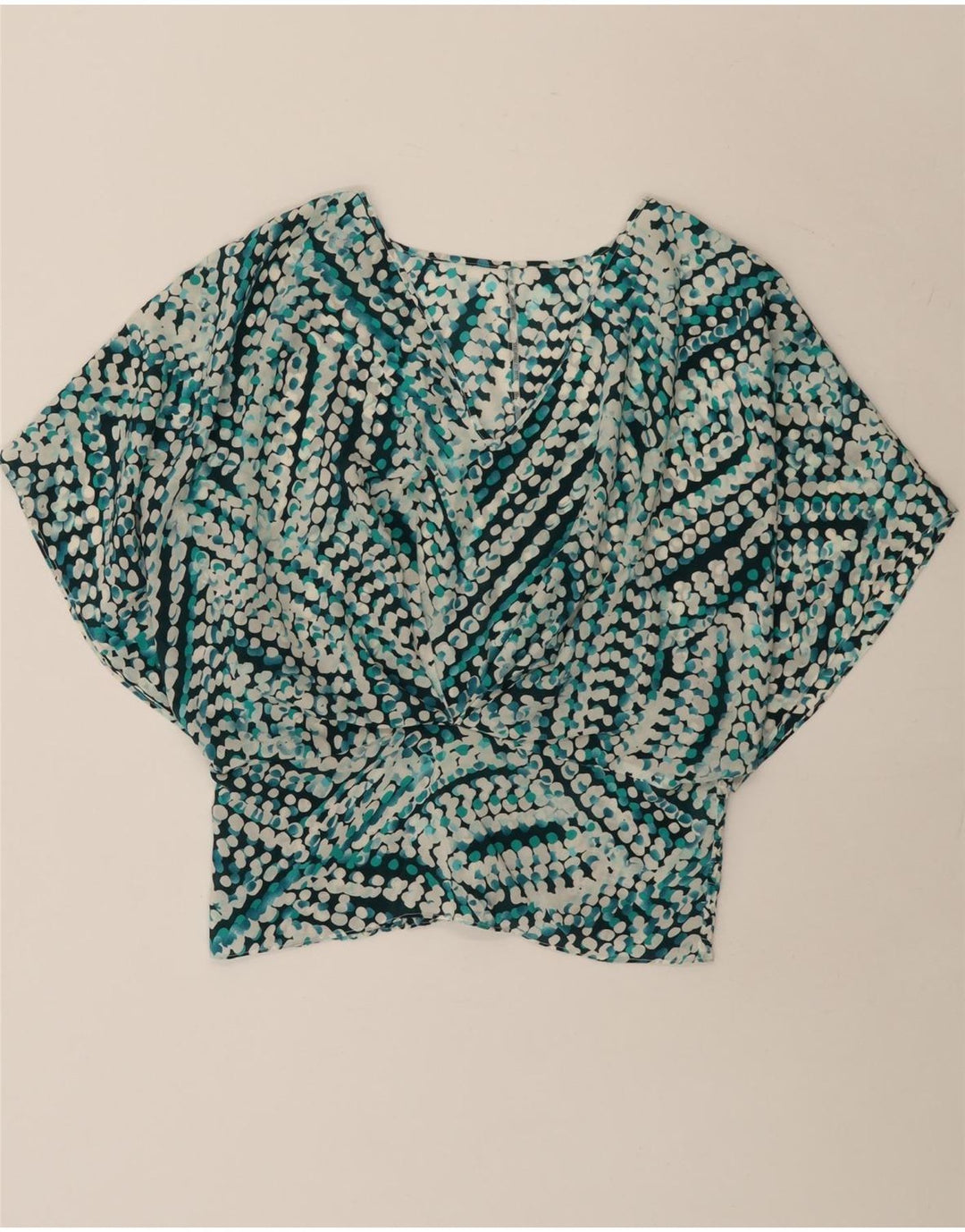 Top camicetta a pipistrello da donna vintage UK 14 blu medio geometrico