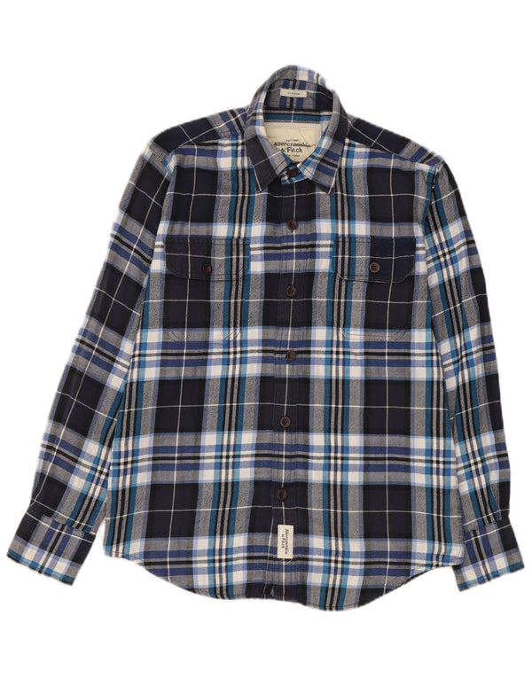 Abercrombie & Fitch Mens Muscle Flannel Shirt Small Navy Blue Check