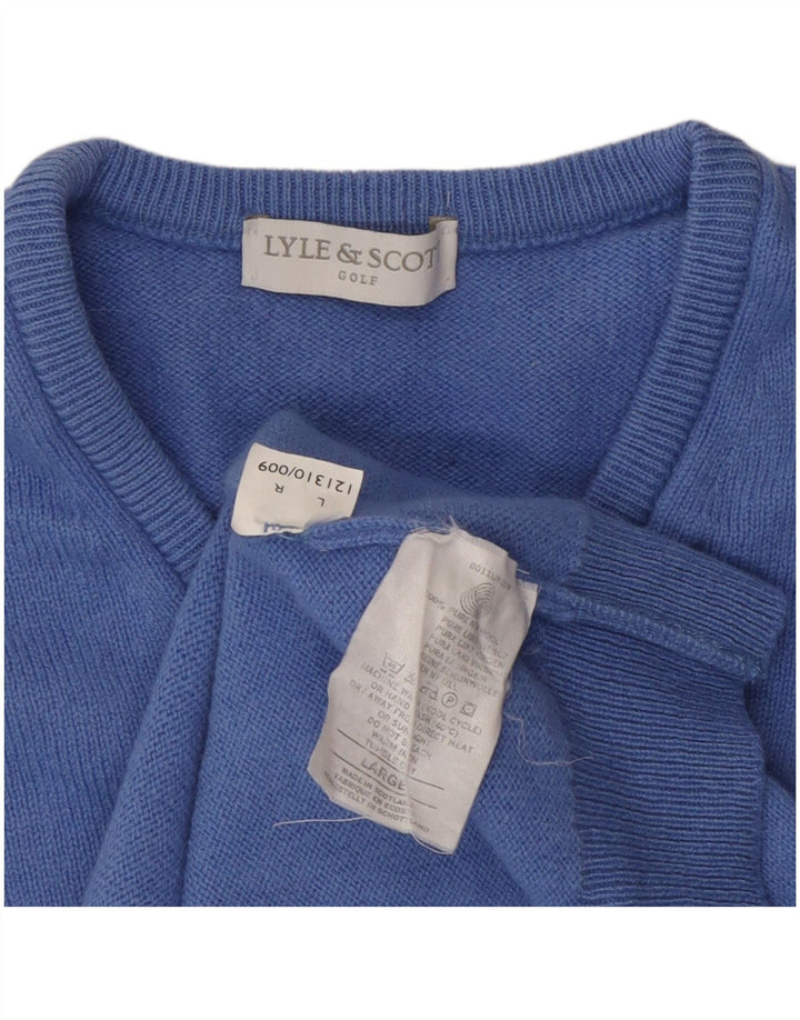 Maglione da golf con scollo a V da donna LYLE & SCOTT UK 16 Large Blue Wool