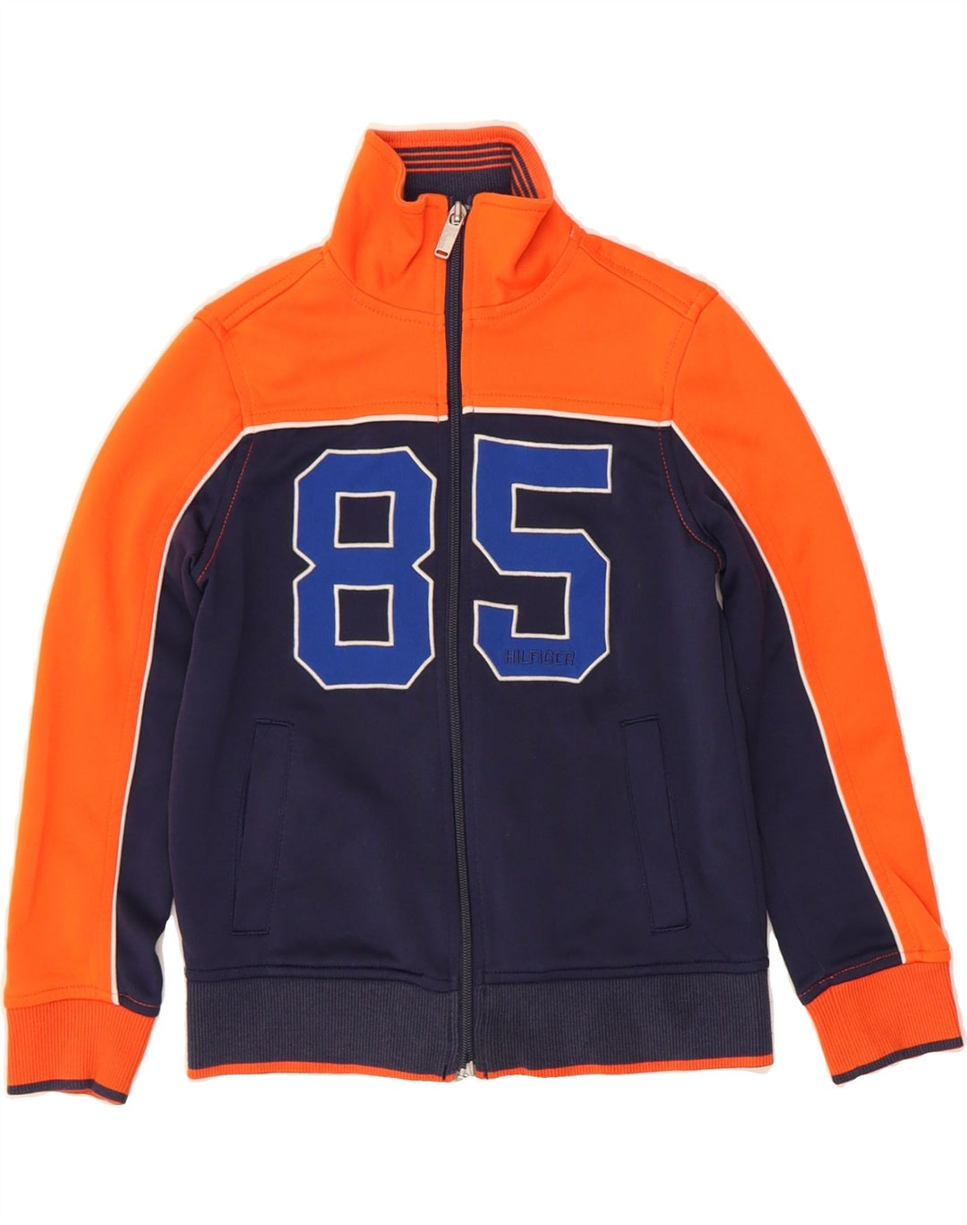 TOMMY HILFIGER Boys Tracksuit Top Jacket 6-7 Years Orange Colourblock Vintage Tommy Hilfiger and Second-Hand Tommy Hilfiger from Messina Hembry 