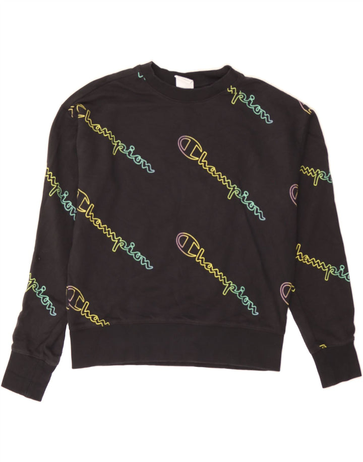 CHAMPION Womens Loose Fit Graphic Sweatshirt Jumper UK 14 Medium Black Vintage Champion and Second-Hand Champion from Messina Hembry 