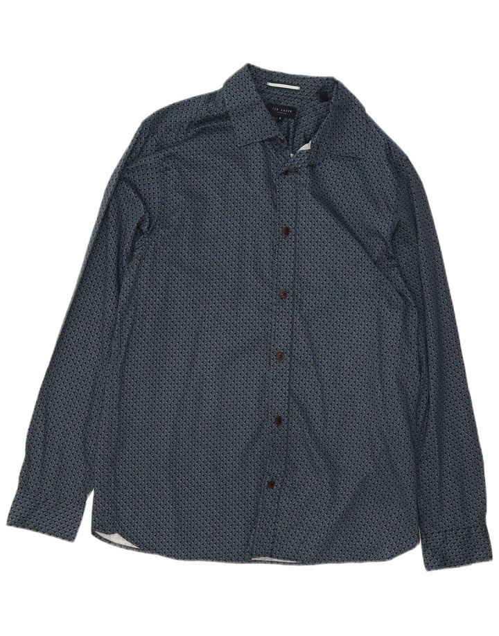 Ted Baker Camicia da uomo con motivo astratto taglia 5 XL in cotone blu