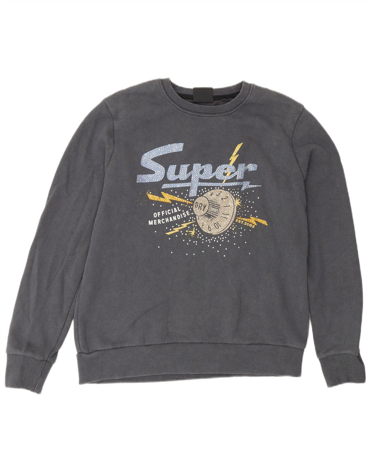 Felpa da donna con vestibilità ampia con grafica Superdry, maglione UK 12, grigio medio