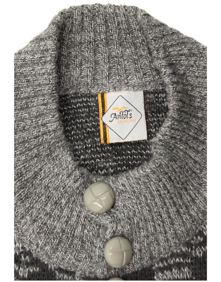Maglione cardigan da uomo vintage in acrilico geometrico grigio medio