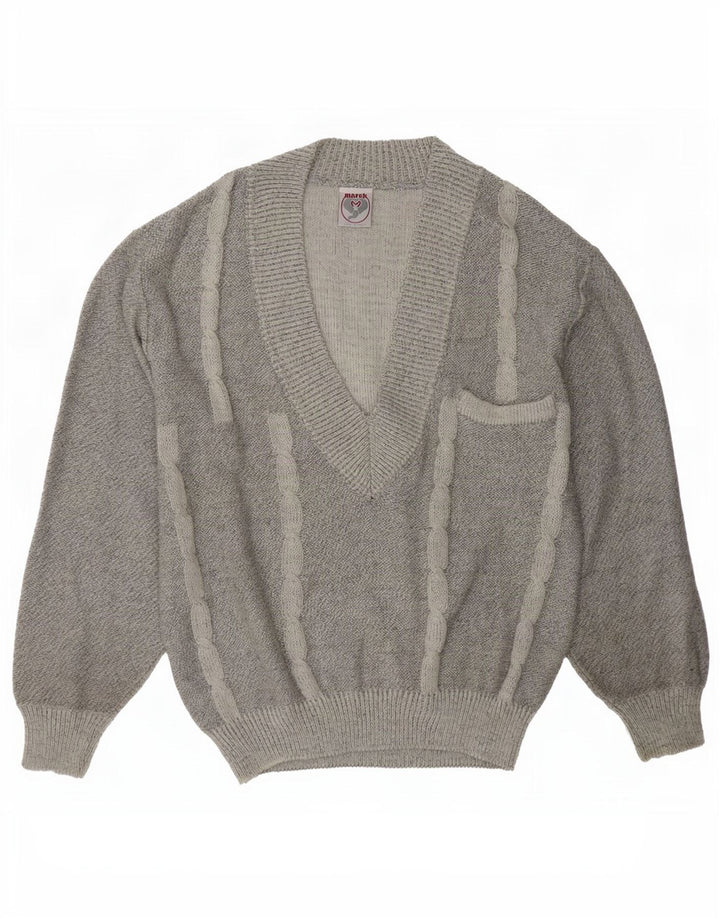 Maglione Marek da uomo con scollo a V grigio medio a righe