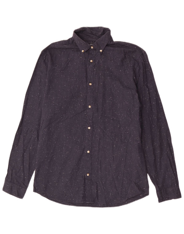 Jack & Jones Mens Shirt Medium Navy Blue Flecked Cotton