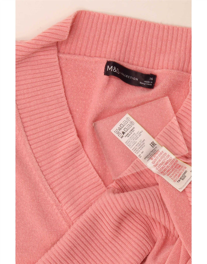 Maglione oversize con scollo a V da donna Marks & Spencer UK 16 grande rosa