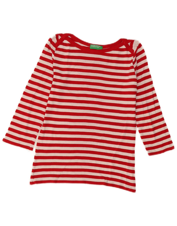 Top Benetton da donna manica 3/4 UK 6 XS rosso a righe in cotone