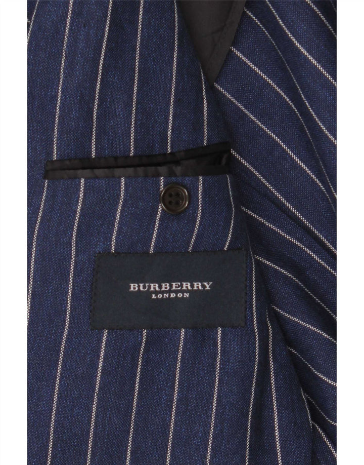 Giacca blazer da uomo a 2 bottoni Burberry IT 48 media lana gessata blu navy