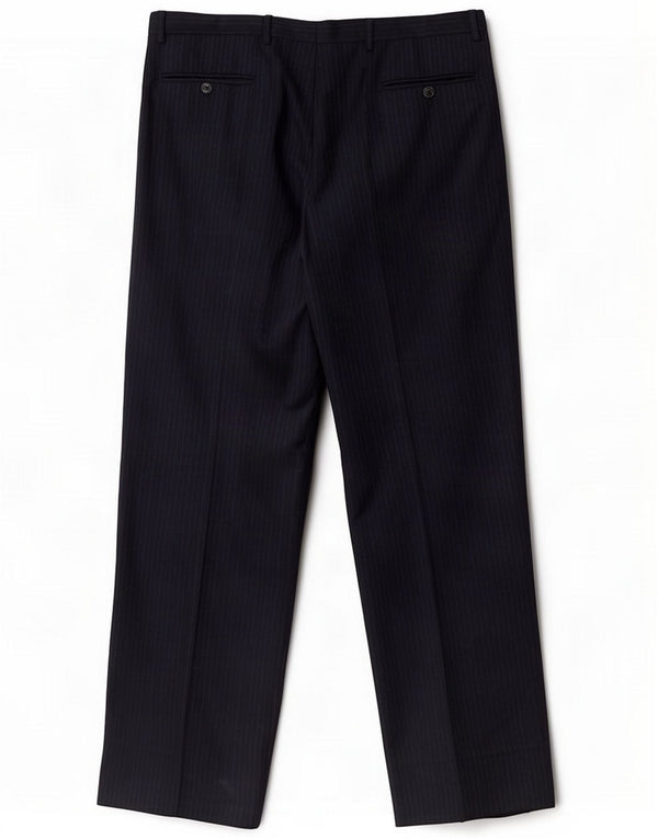 Pantaloni da abito vintage da uomo con pinces W32 L30 gessato blu navy