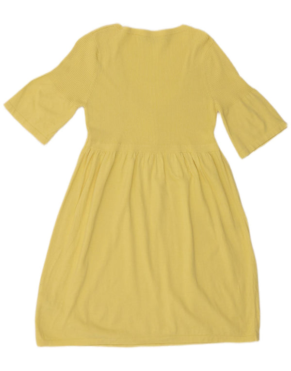 Abito maglione da donna con maniche a 3/4 di French Connection UK 16 grande cotone giallo