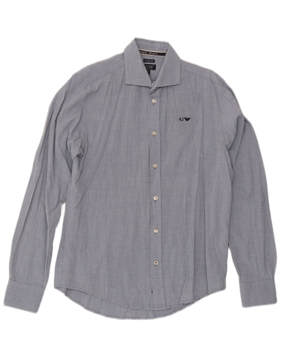 Camicia Armani Jeans da uomo su misura in cotone gessato blu medio