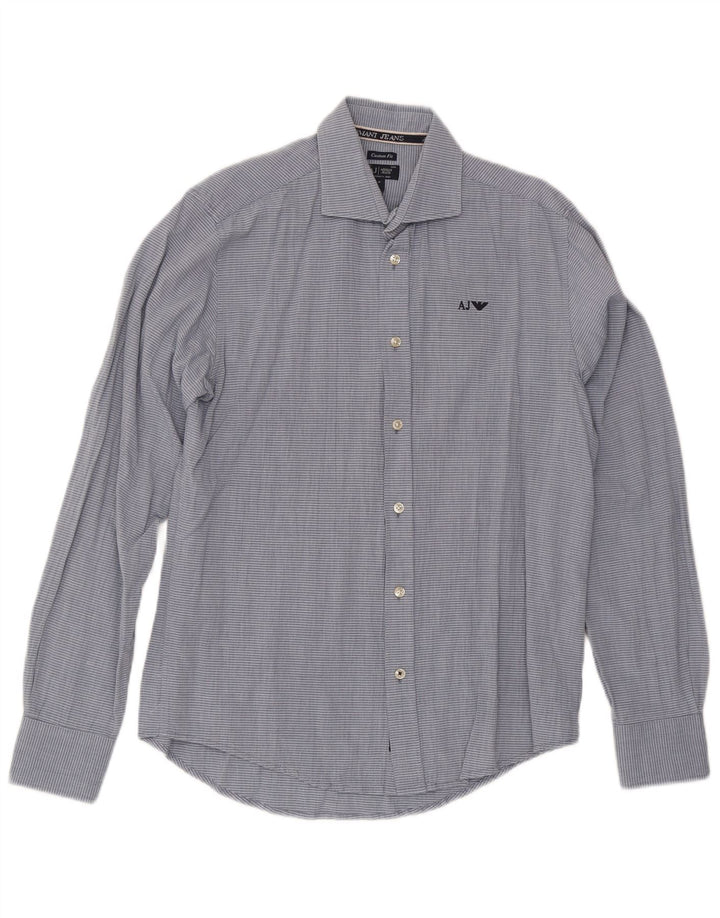 Camicia Armani Jeans da uomo su misura in cotone gessato blu medio