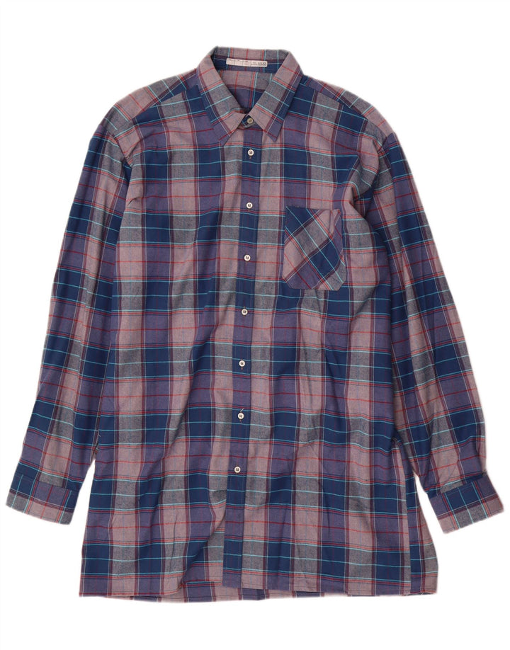 Camicia vintage da uomo in flanella taglia 41 grande cotone a quadri blu