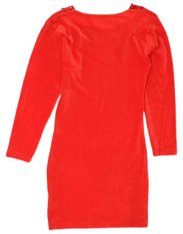 Abito tubino in velluto a maniche lunghe da donna vintage UK 14 rosso medio floreale