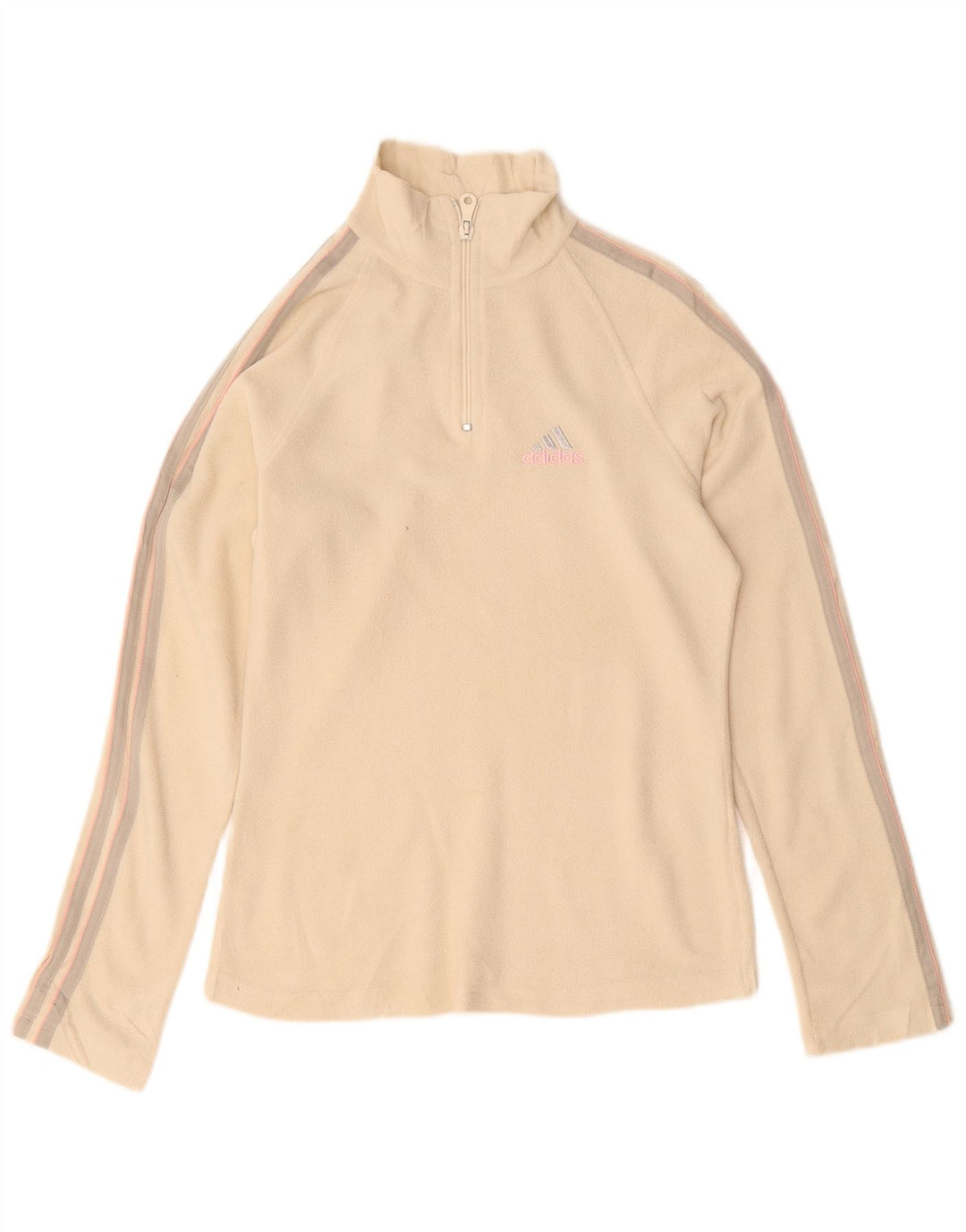 Maglione in pile da donna Adidas con collo con zip UK 14 grande poliestere beige