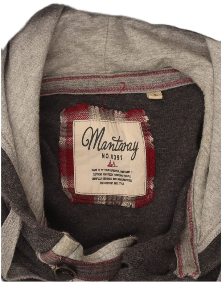 MANTARAY Mens Button Neck Hoodie Jumper Large Grey