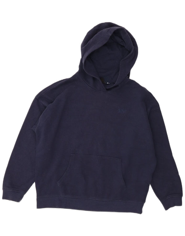 Maglione oversize con cappuccio da donna Dkny UK 10 piccolo in cotone blu navy
