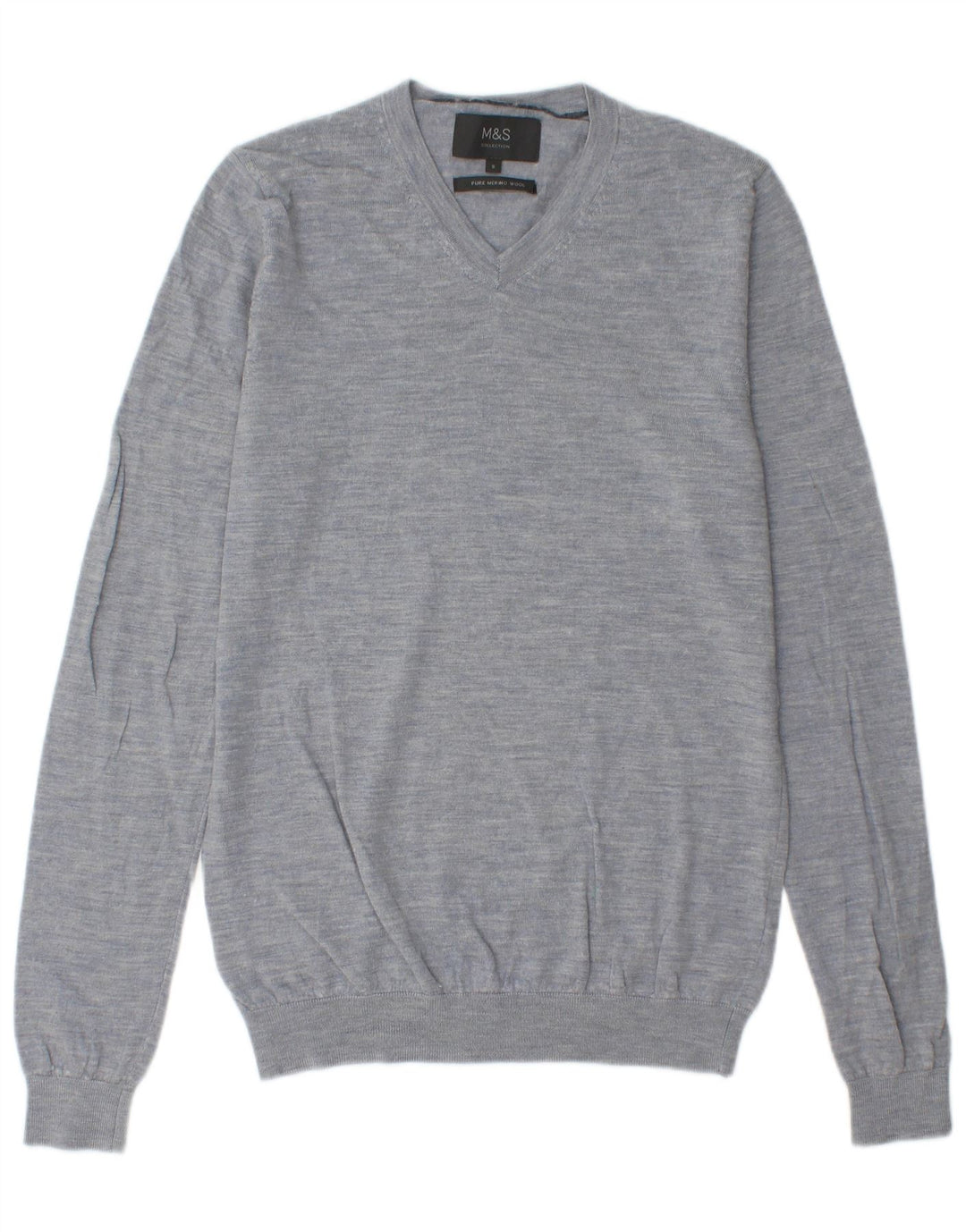 Maglione da uomo con scollo a V Marks & Spencer piccolo in lana merino screziata blu